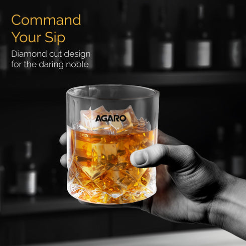 Elegant Whiskey Glass, Set of 6, 325ML, Diamond Cut Design, Crystal Clear, Perfect for Scotch, Whisky, Bourbon, Liquor, Wine, Cocktail Drinks